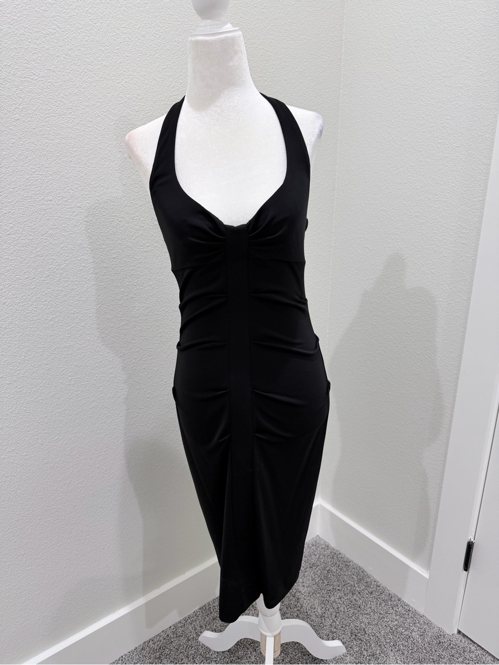 Nicole Miller Black Halter Midi Dress - Classic Sleek Silhouette